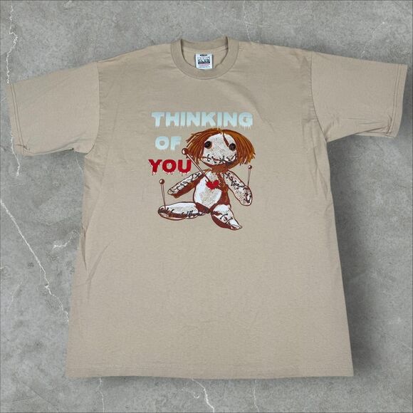 Voodoo Doll Tan Tee Shirt Travis Scott Vibes Grunge Stitches and Pins - XL Tall - Picture 1 of 6